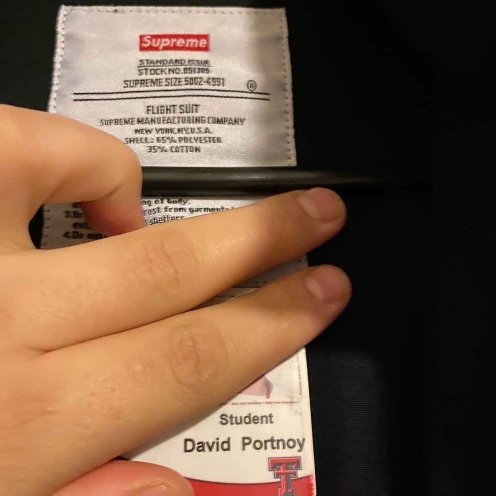 “Supreme black flight suit” size L authenticated.